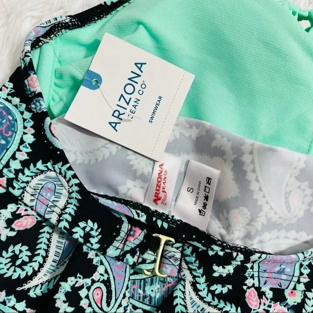 NWT Arizona Mint Braided Tankini Bikini‎ Top S